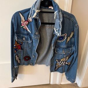 Embroidered Denim Jacket with Colorful Designs